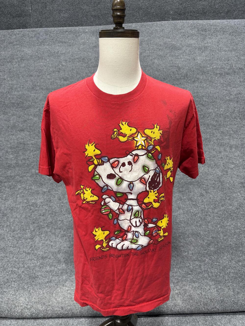 Peanuts Snoopy Woodstock Shirt Mens Large Red Christmas Graphic T-Shirt Tee